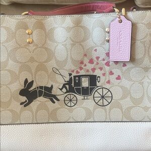 Coach Beige and Pink Carriage Print Tote